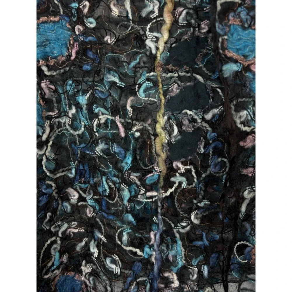 Artisan Silk Scarf Blue Hand Felted India Womens OS Artsy Boho Hippie Rectangle
